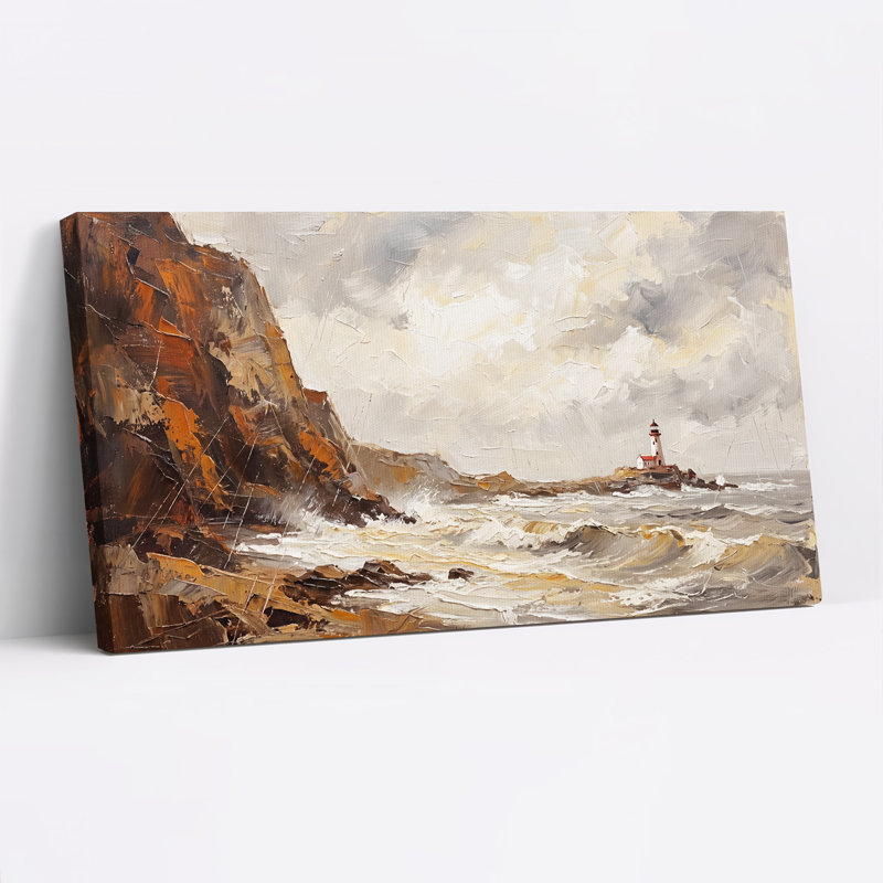 Art mural sur toile, "Phare et falaises", 46“W x 24”H