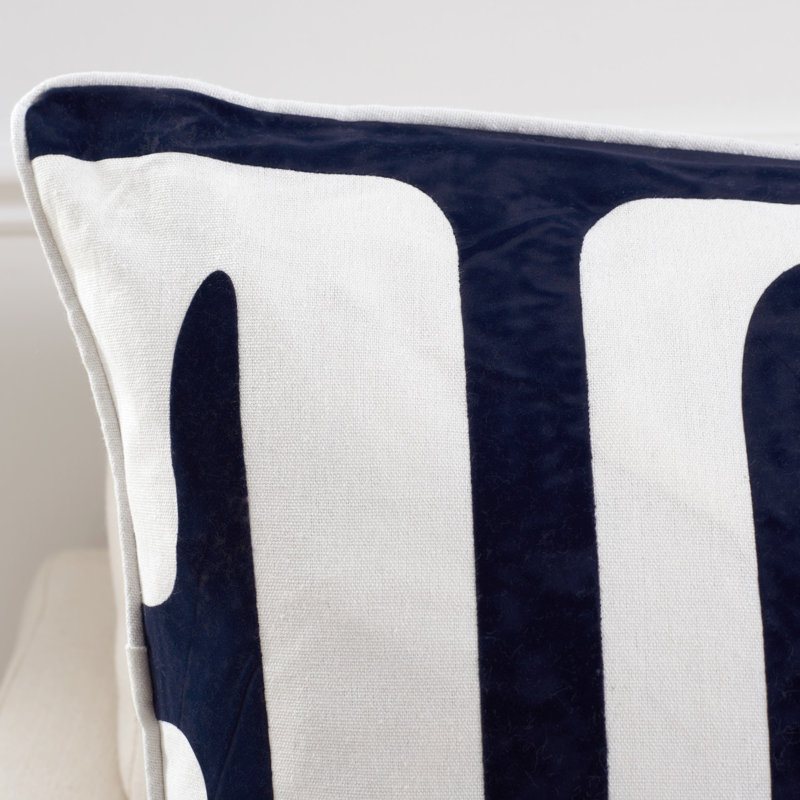 Maize Geometric Feather Throw Pillow, 22" x 22", Beige/Navy