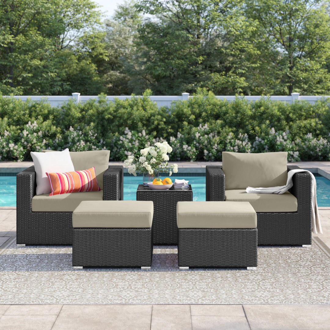 Convene Wicker Rattan 5-Piece Outdoor Patio Furniture Set Modway 