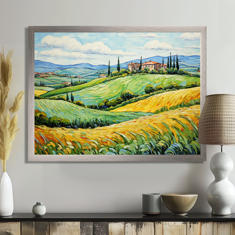Vangogh Rolling Hills III - Vangogh, reproduction d'art sur toile, H 16 po x l 32 po x P 1 po, Cadre argenté