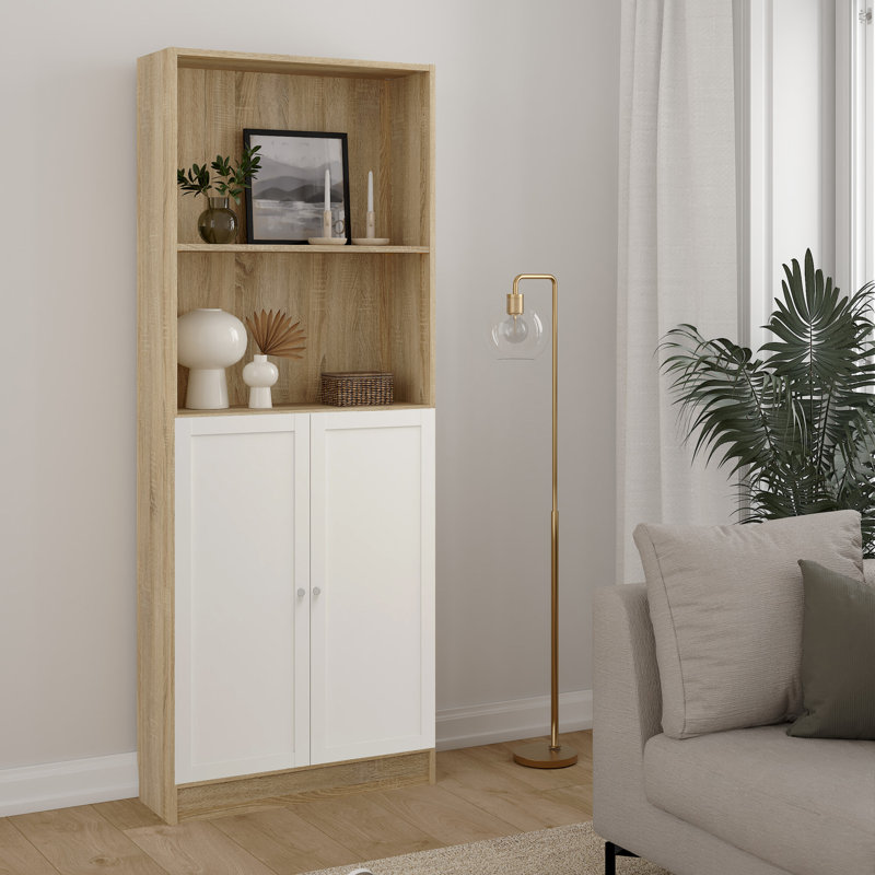 Basic Tall Wide Combination Storage (4 Shelves) with 2 Doors, Oak/White
