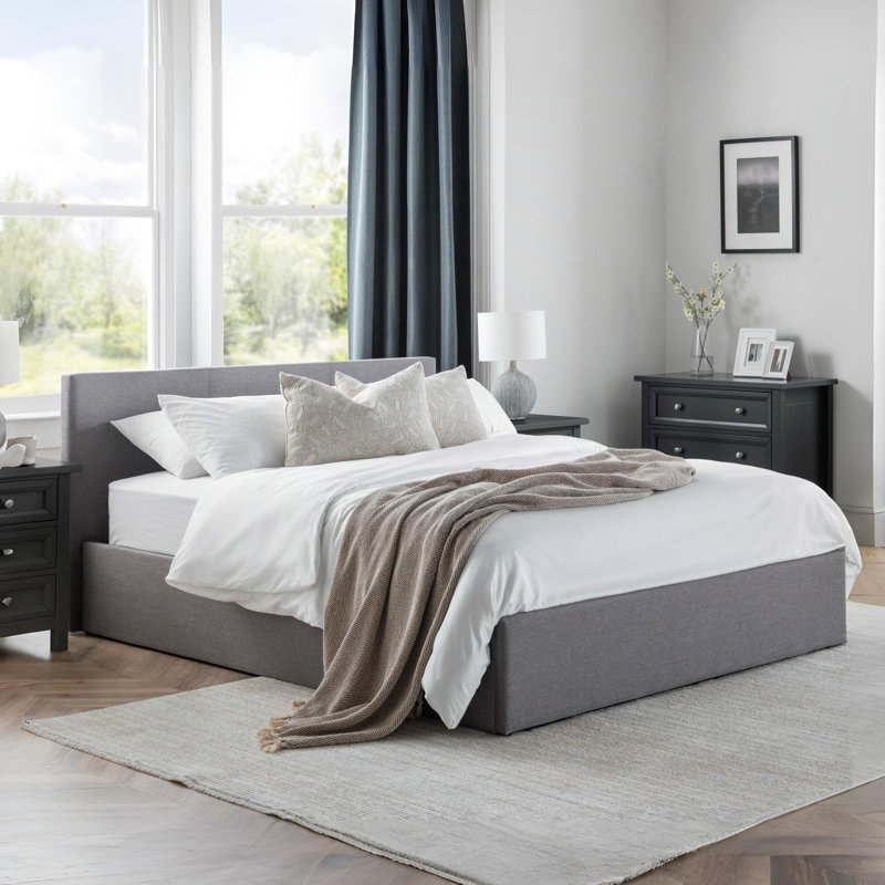 Lilianna Upholstered Bed, Double (4'6), No Mattress, Light Grey