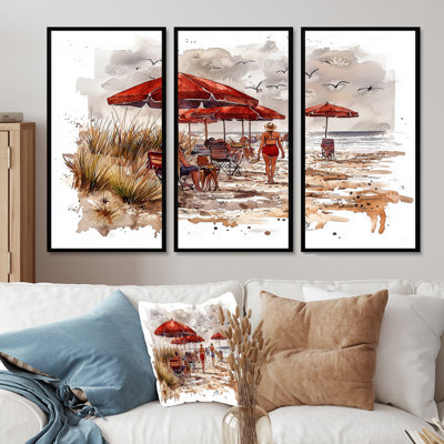 «Vibrant Beach Scene In The 1950S I», ensemble de reproductions d'art mural plage et océan