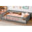 Platform Floor Bed Kids Bedroom Classic Gray Pine Wood Queen Size With Safety Guardrails-467282774-467282768