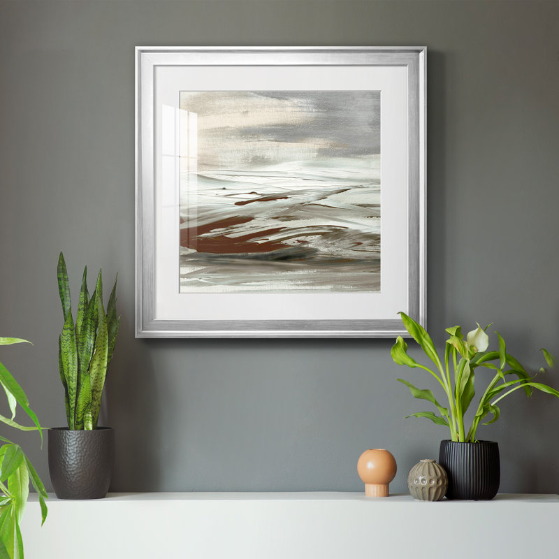 Terre Tumultueuse - peinture encadrée, Papier avec cadre argenté, H 22,5 po x l 22,5 po x P 1,5 po