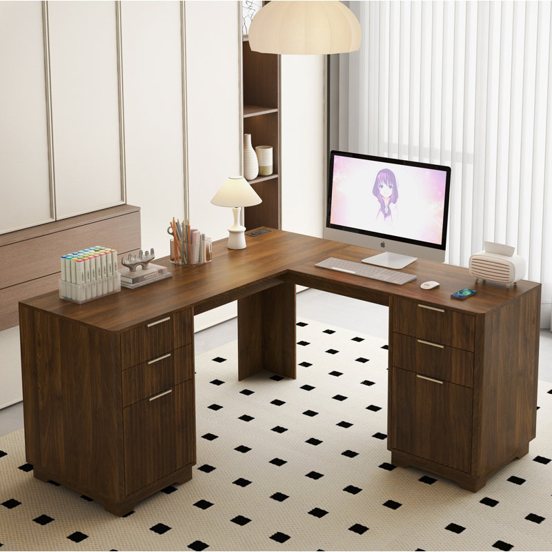 Bureau en L, bureau d'ordinateur avec tiroirs, bibliothèque, bureau d'angle moderne, bureau à domicile, bureau d'écriture en L, bureau d'ordinateur de coin avec rangement