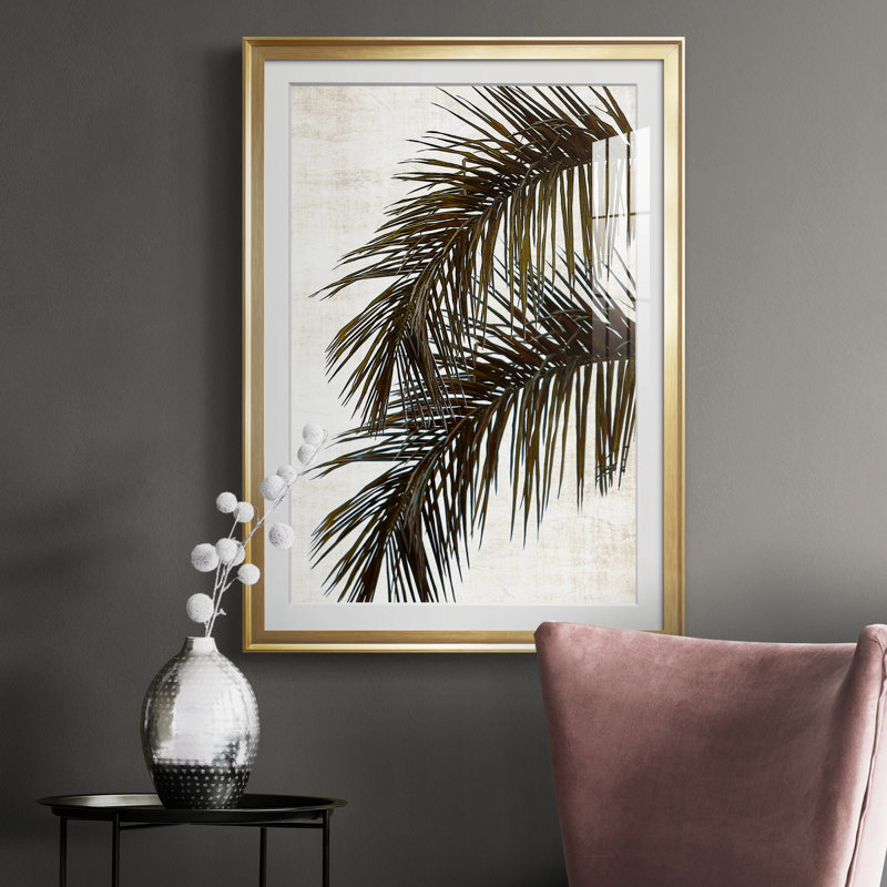 Palmier II - peinture encadrée, Or, H 30,5 po x l 42,5 po x P 1,5 po