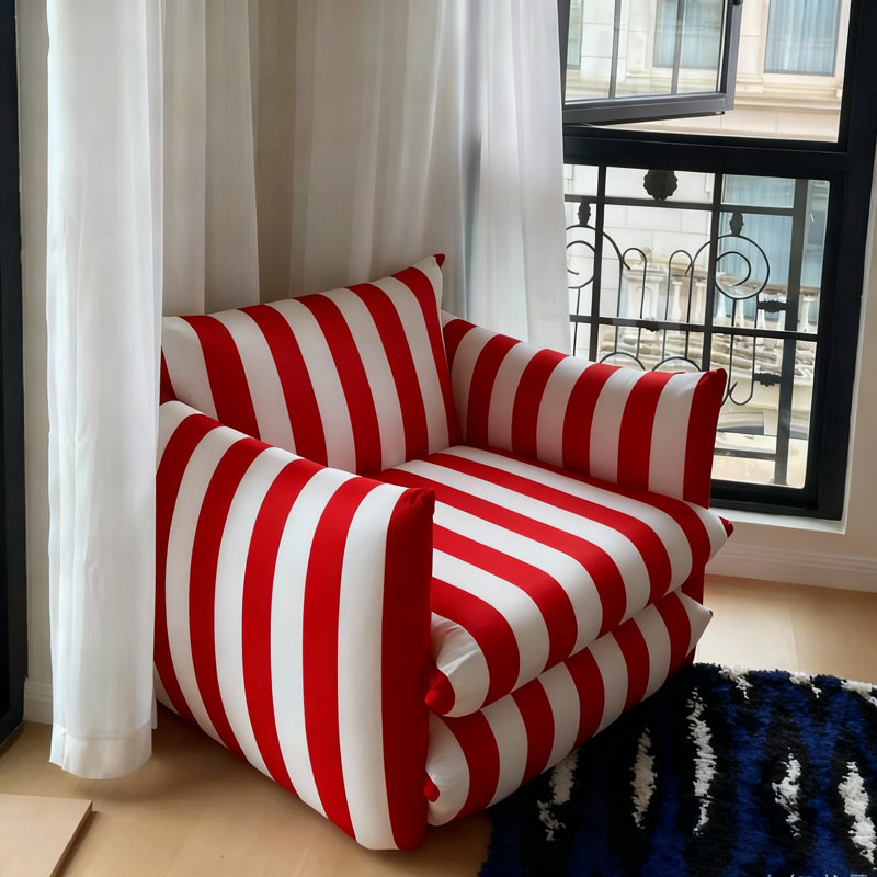 40" W Oversized Striped Accent Chair, Modern Coastal Armchair with Plinth Base and Reversible Cushions, Lounge Chair and a Half for Living Room