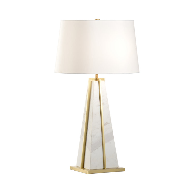 Lampe de table en métal / marbre Portofino, Blanc naturel / laiton antique, Blanc