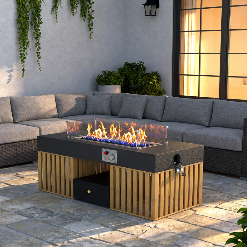 Table de foyer d'extérieur rectangulaire de 47,2 pouces avec tiroir de rangement pour terrasse
