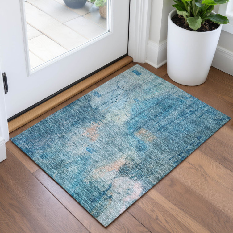 Machine Washable Indoor/Outdoor Xhevrie Blue Rug