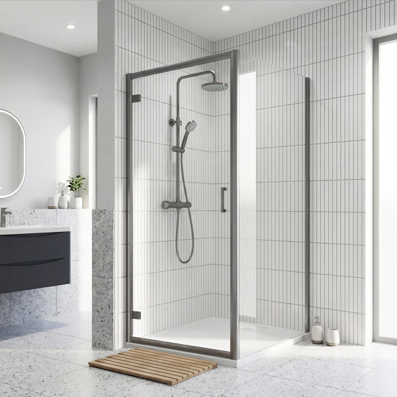 Rene 690 mm W Hinged Semi-Frameless Shower Door with Clear Glass