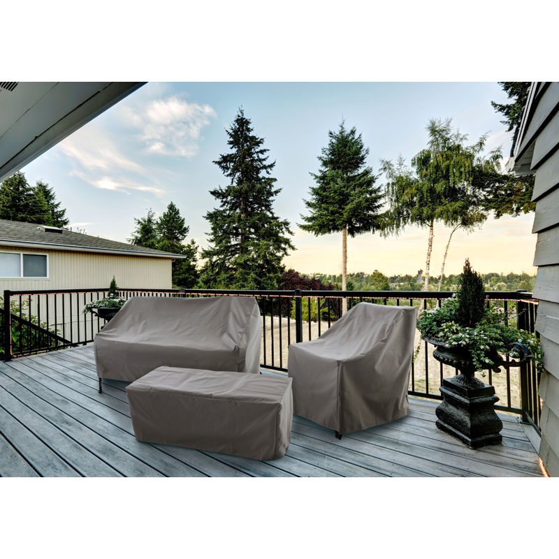 Heavy Duty Black Patio Ottoman Cover with Elastic Hem