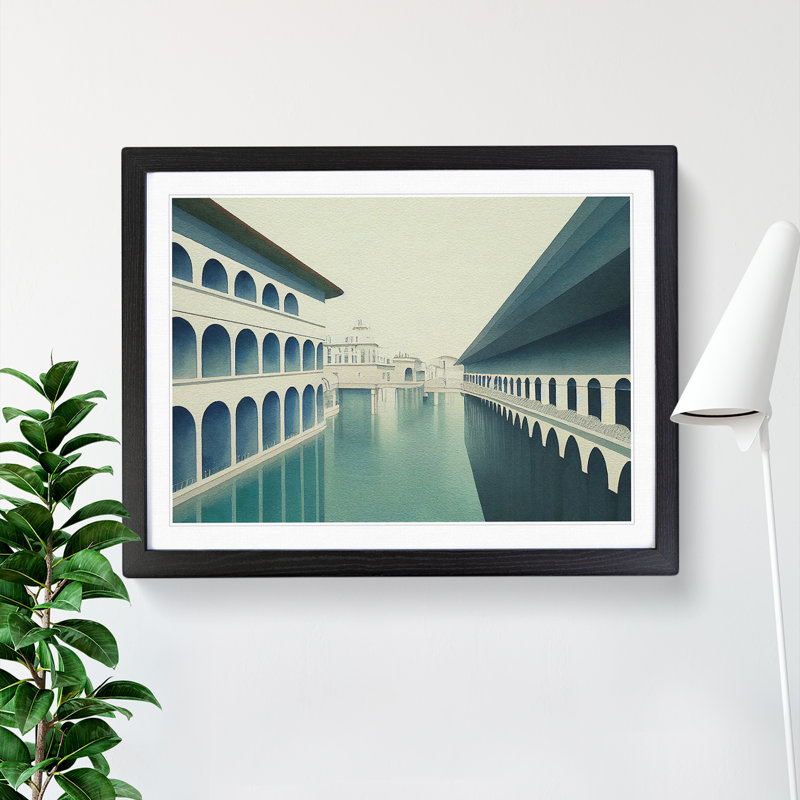 Canal Architecture - Single Picture Frame Print, Black, 34cm H x 46cm W x 2cm D