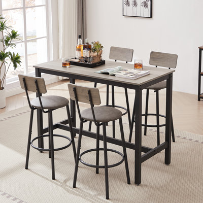 Industrial Style 5 Pieces Kitchen Counter Height Dining Table Set Wooden Dining Table With 4 Upholstered Dining Stools -  17 Stories, FF9D69F804DD480D98C85ECBAC712542