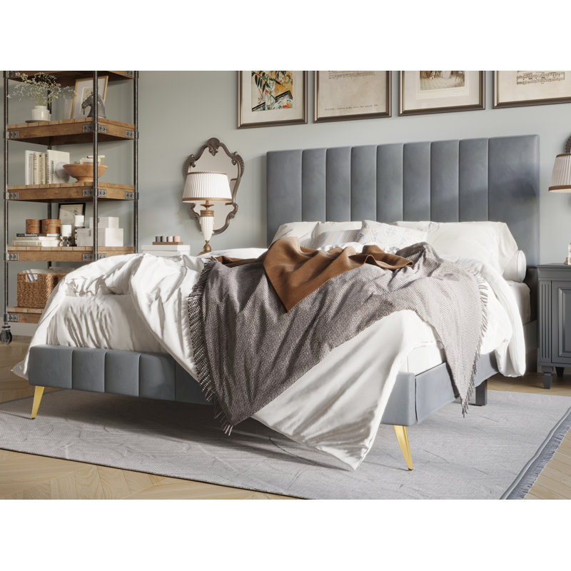 Gorgia Upholstered Panel Bed, Light Gray, King