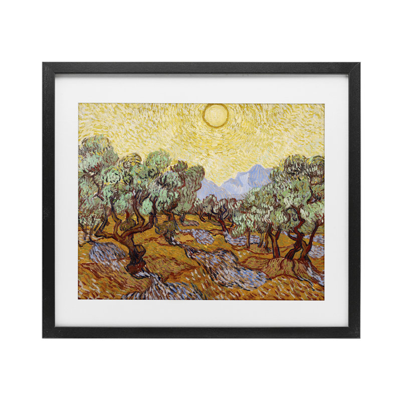 Olive Trees Van Gogh, reproduction encadrée sous verre, conception de Vincent Van Gogh, H 13 po x l 16 po, Cadre noir minuit