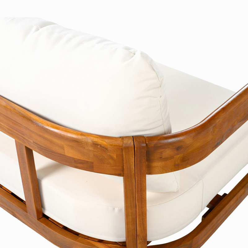Ensemble de meubles de patio en bois d'acacia massif, ensemble de conversation d'extérieur avec 6 coussins de siège moelleux et sac à dos