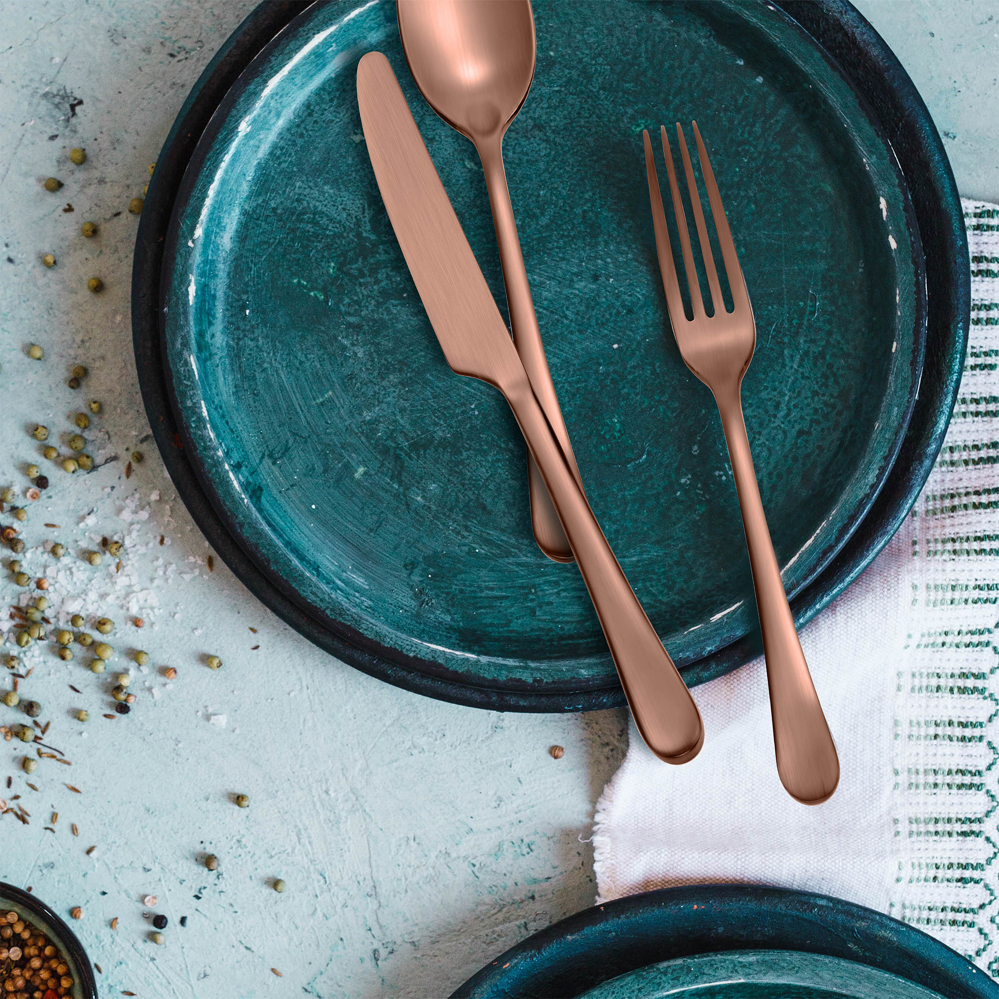 Mirabella 5 Piece Flatware Set, Service for 1, Copper