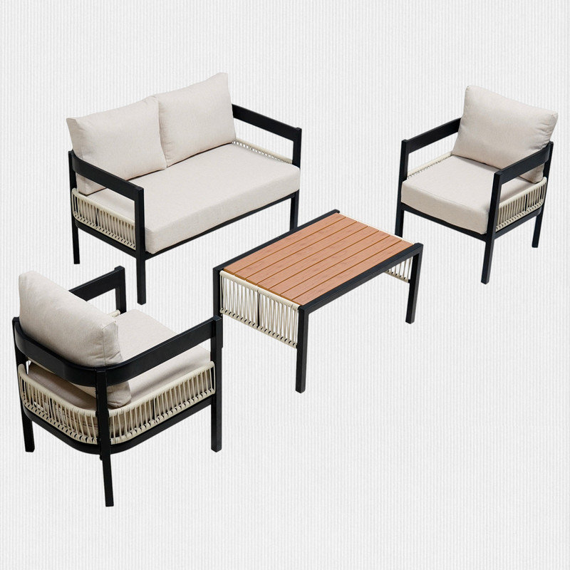 4 Piece Outdoor Furniture Conversation Sets, Beige