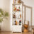 71'' Freestanding Upholstered Display Cabinet, Upholstered Glass Door Cabinet With Ceiling Light,Wine Cabinet With Adjustable Shelves, For Livingroom, Kitchen, Bar & Dining Room - White