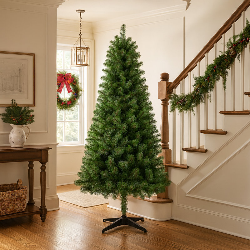 Arbre de Noël artificiel à charnière non éclairé 6 pi, branches en PVC avec 582 pointes, arbre de Noël vert avec support en plastique à 4 pieds