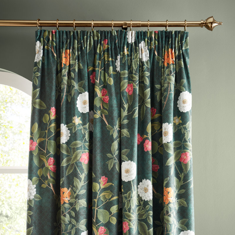 Arcadia Floral Soft Touch Recycled Polyester Velou Semi Sheer Curtain Pair, 46cm Width x 137cm Drop