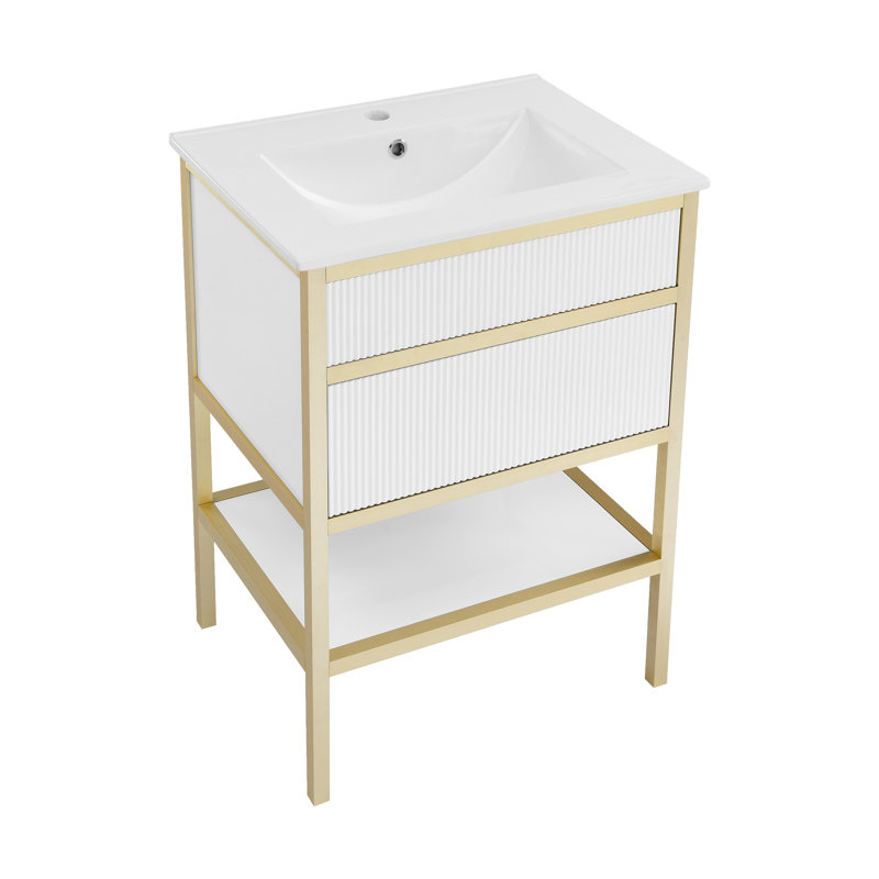 Meuble-lavabo autoportant blanc et doré 24 po Caché
