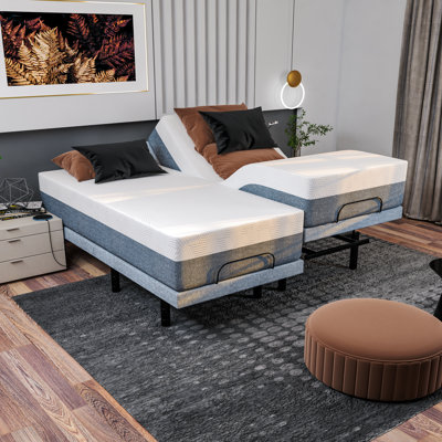 Renanim Split King Adjustable Massaging Bed with 12" Memory Mattress, USB, Underbed Light, Wireless Remote & App Control Zero Gravity Bed