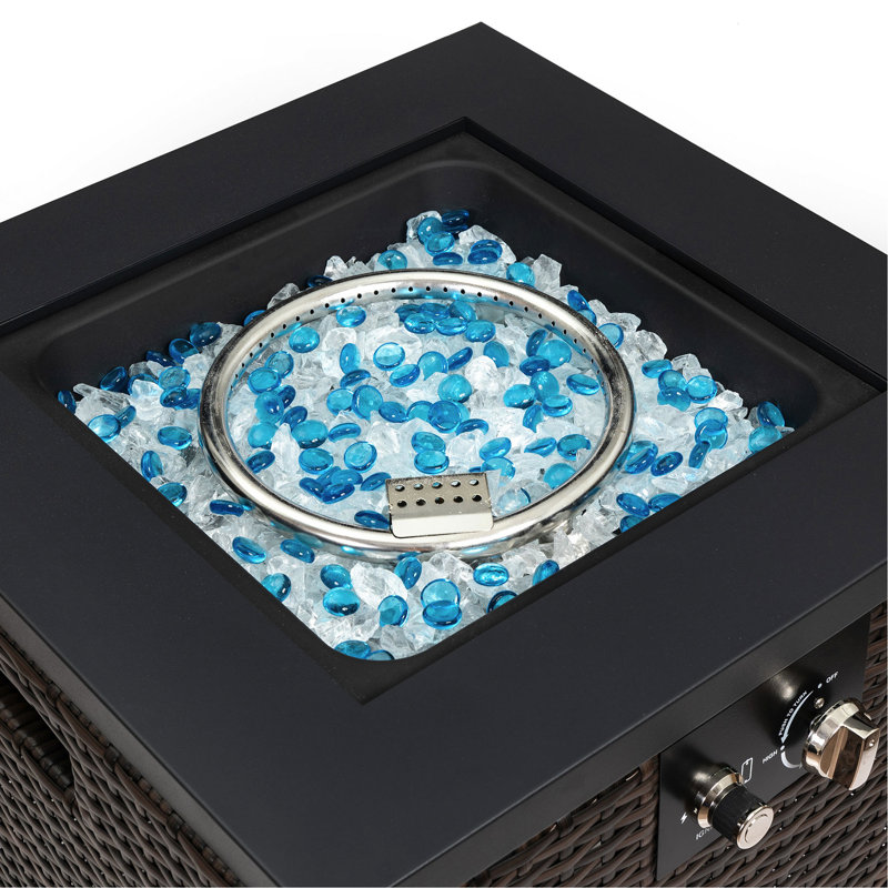 Fireplace With Glass , 40000Btu Output, Steel Tabletop, Rain Cover & Lid Garden Fire Pit Windshield, Pe , Stainless Burner,