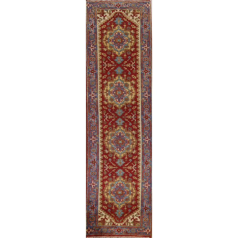 Tapis de couloir oriental traditionnel rouge en laine 3 x 10