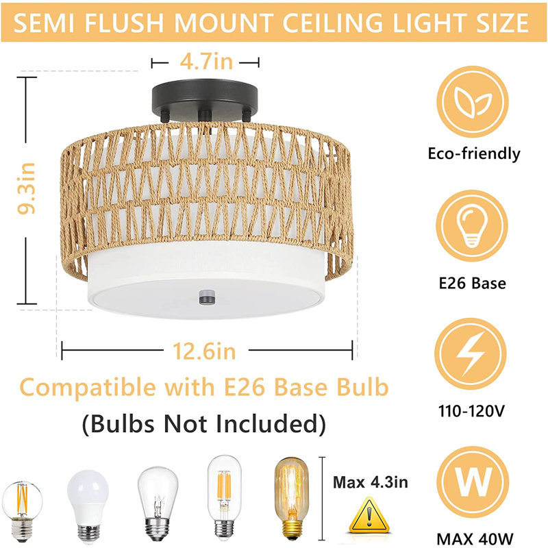 Christon Rattan LED Semi Flush Mount