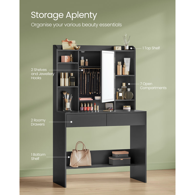 Seraphina Dressing Table with Mirror, Ink Black