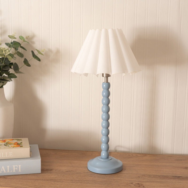 Asayo Wood Table Lamp, White, Blue, Yes