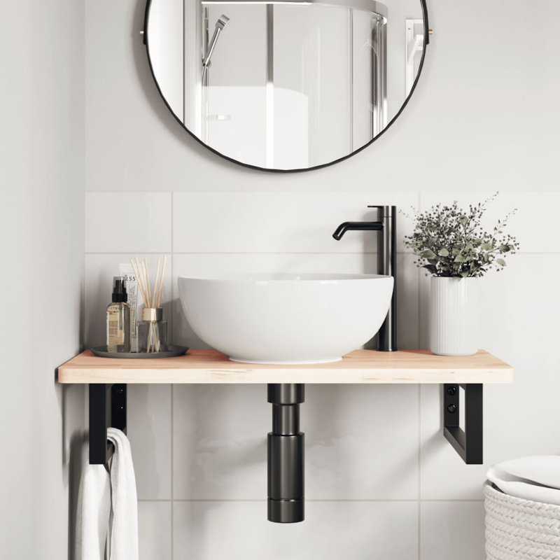  Shelf Brackets For Washbasin 2 Pcs Black Rectangular Steel, 3cm H x 35cm W x 15cm D, Black