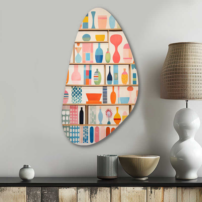 Motif ludique rose Mid Century Playful IV - Mid Century, forme irrégulière sur métal, décoration murale asymétrique rose en métal