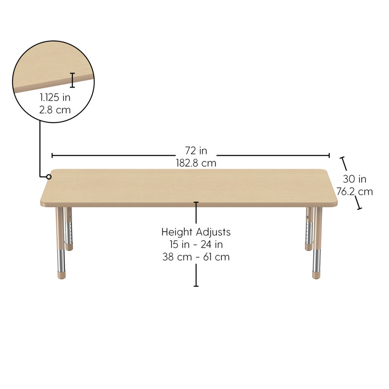 Table d'activité 30 "x 72" rectangulaire à grain de bois avec pieds réglables - Sable asiatique / Sable, 30" x 72" Rectangle