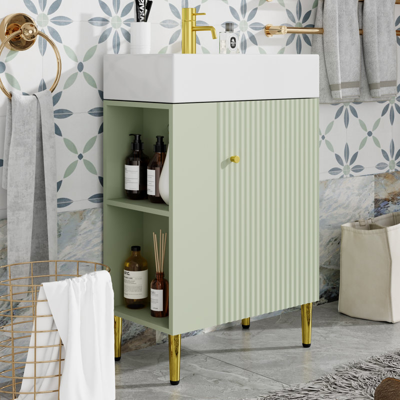 Ensemble de meuble-lavabo simple 21,6 po, Vert, Doré