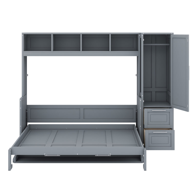 Lit escamotable Murphy avec placard et tiroirs, Gris