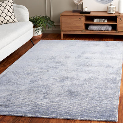 Tapis gris / bleu clair en viscose / laine / coton touffeté à la main Wibbo