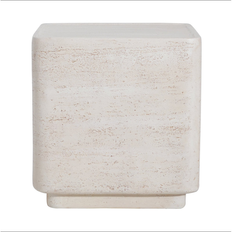 Daphne Outdoor Patio MGO Side Table, Beige Travertine Finish, Set Of 1