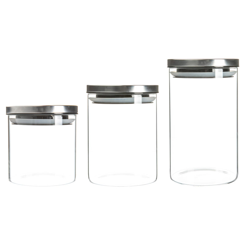 Argon Tableware - Glass Scandi Storage Jars with Metallic Lids - 3 Sizes, Silver
