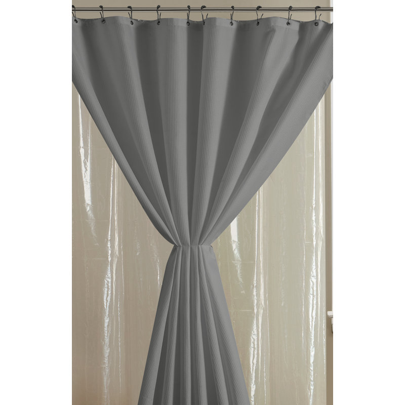 Ensemble de rideau de douche uni gaufré texturé avec crochets et doublure de douche - 70 po x 72 po - Water Resi, Argent