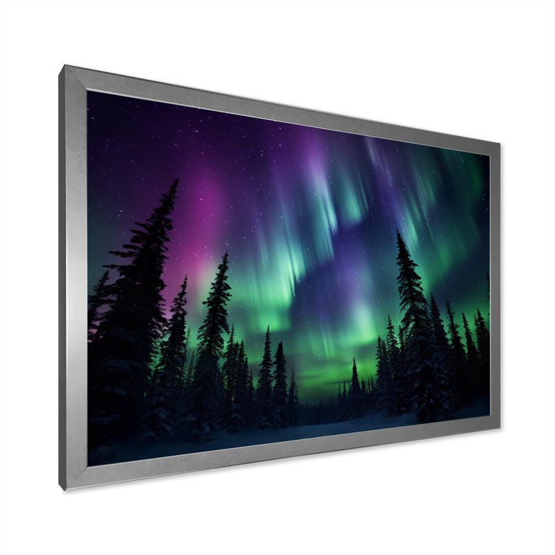 «Scenic Landscape Dancing Northern Ligths I», reproduction d'art sur toile, H 34 po x l 44 po x P 1,5 po, Cadre simple gris