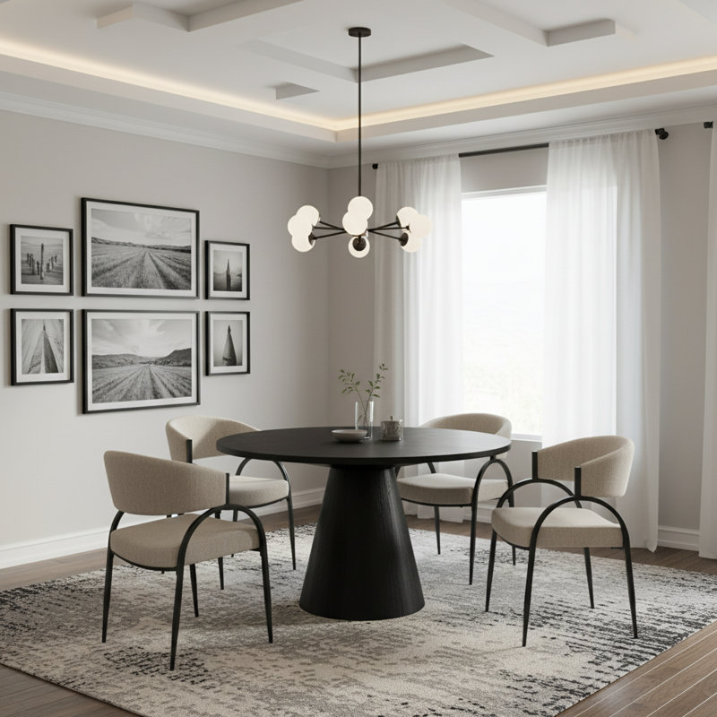 Nova Contemporary Dining Set With Round Table, Black