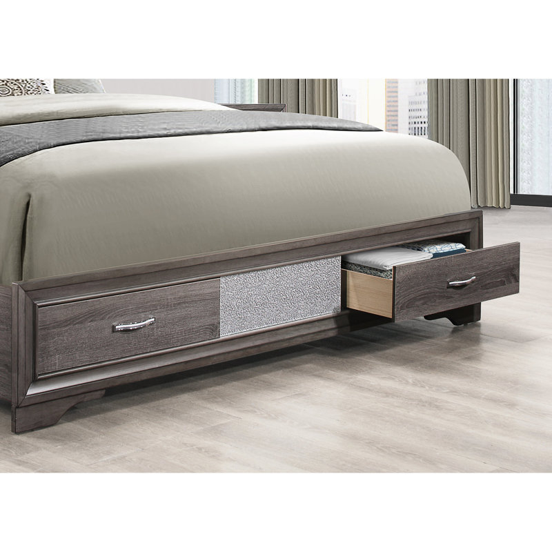 Grand lit Sparkle en gris, livré avec une tête de lit à panneau et deux, en bois massif +, l 83,81 po x H 49,35 po x P 62,92 po, tête de lit à 2 tiroirs, l 62,92 po x P 49,35 po