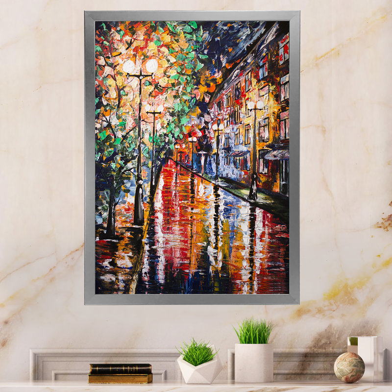 Paris Street Under Rain - Peinture, H 20 po x l 12 po x P 1 po, Cadre photo argenté