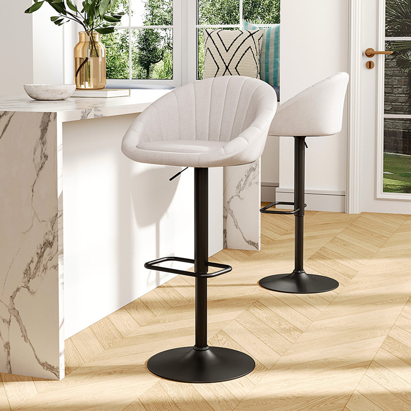 Neveyah Swivel Adjustable Height Upholstered Bar Stool Dining Chair, Beige