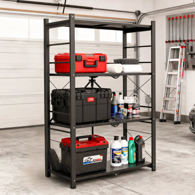 Metal Storage Foldable Shelves, 4 Tiers Storage Shelving Unit for Garages, Kitchens and Warehouses