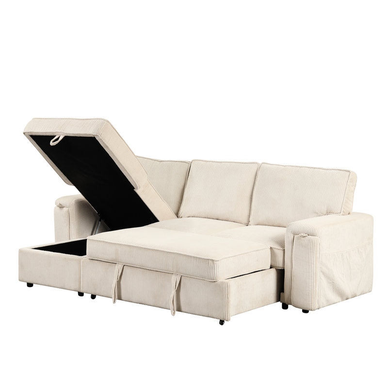 Canapé-lit chic avec rangement efficace et commodités pour porte-gobelet - 3 canapés modulaires beiges et 3 canapés-lits